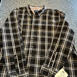 George men’s classic button-up long-sleeve dress shirt- 3XL (54-56) black&white